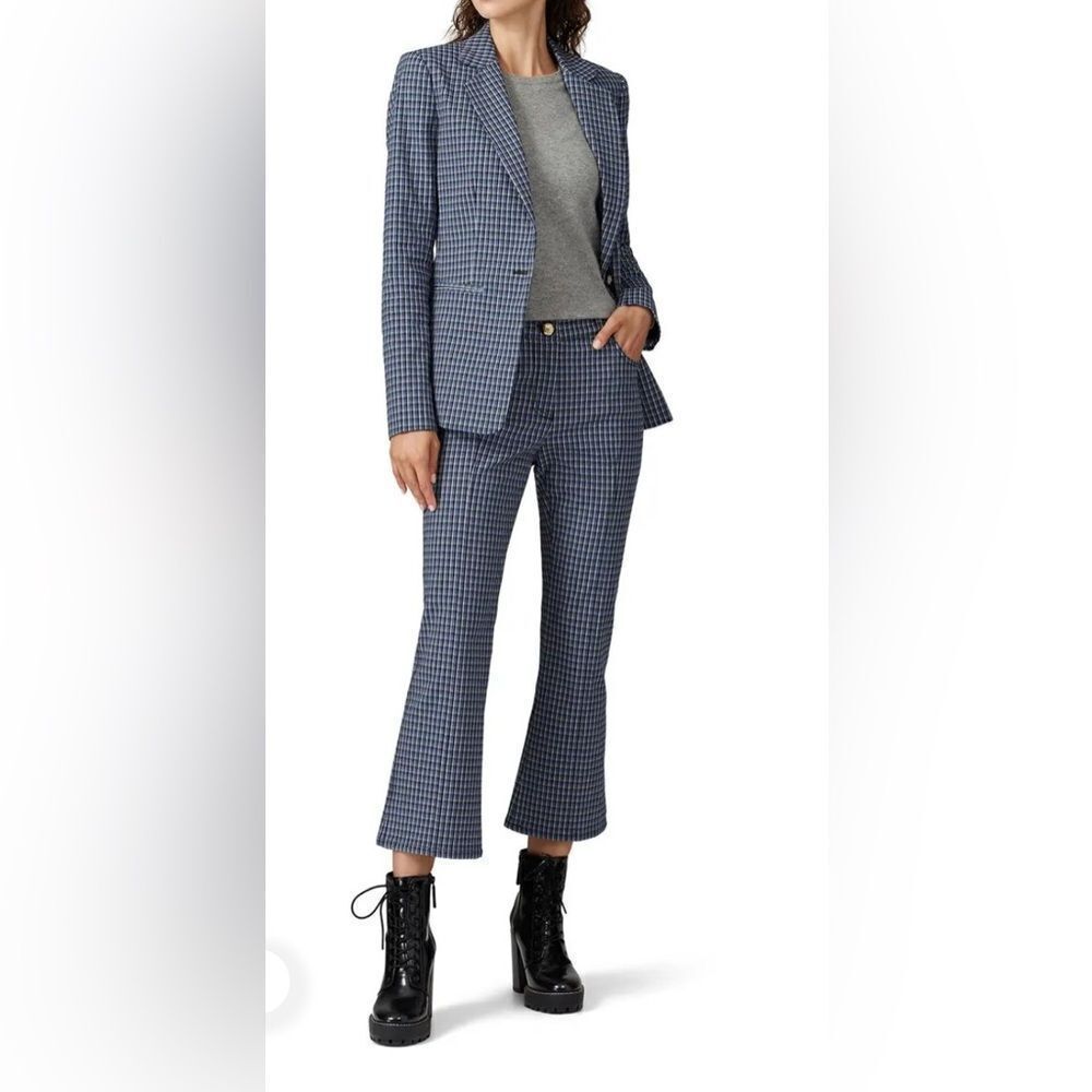 Derek Lam 10 Crosby Blue Check Cropped Flare Trousers Size 10